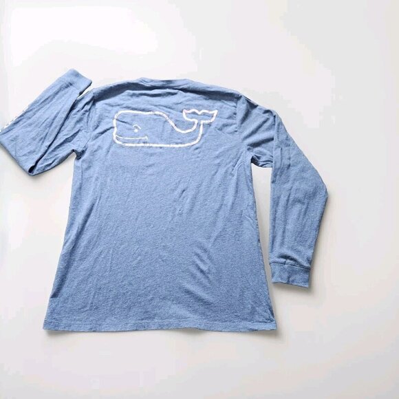 Vineyard Vines T Shirt Mens M Blue Pink Whale Print LS Preppy Pocket 1V0923 FLAW - Picture 2 of 14